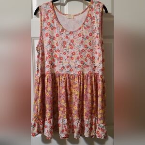 Floral Sleeveless Blouse in Pink and Orange